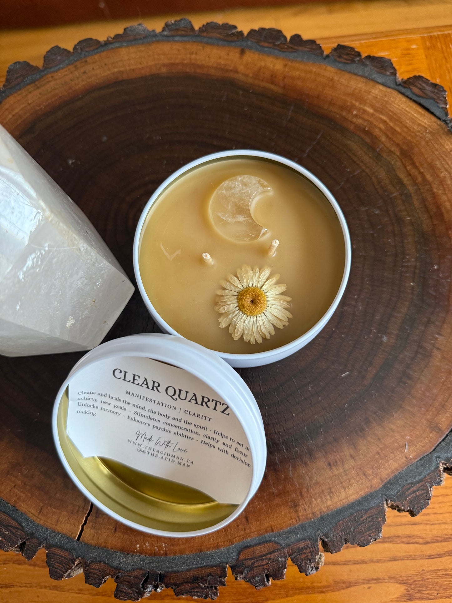 Clear Quartz Moon Candle