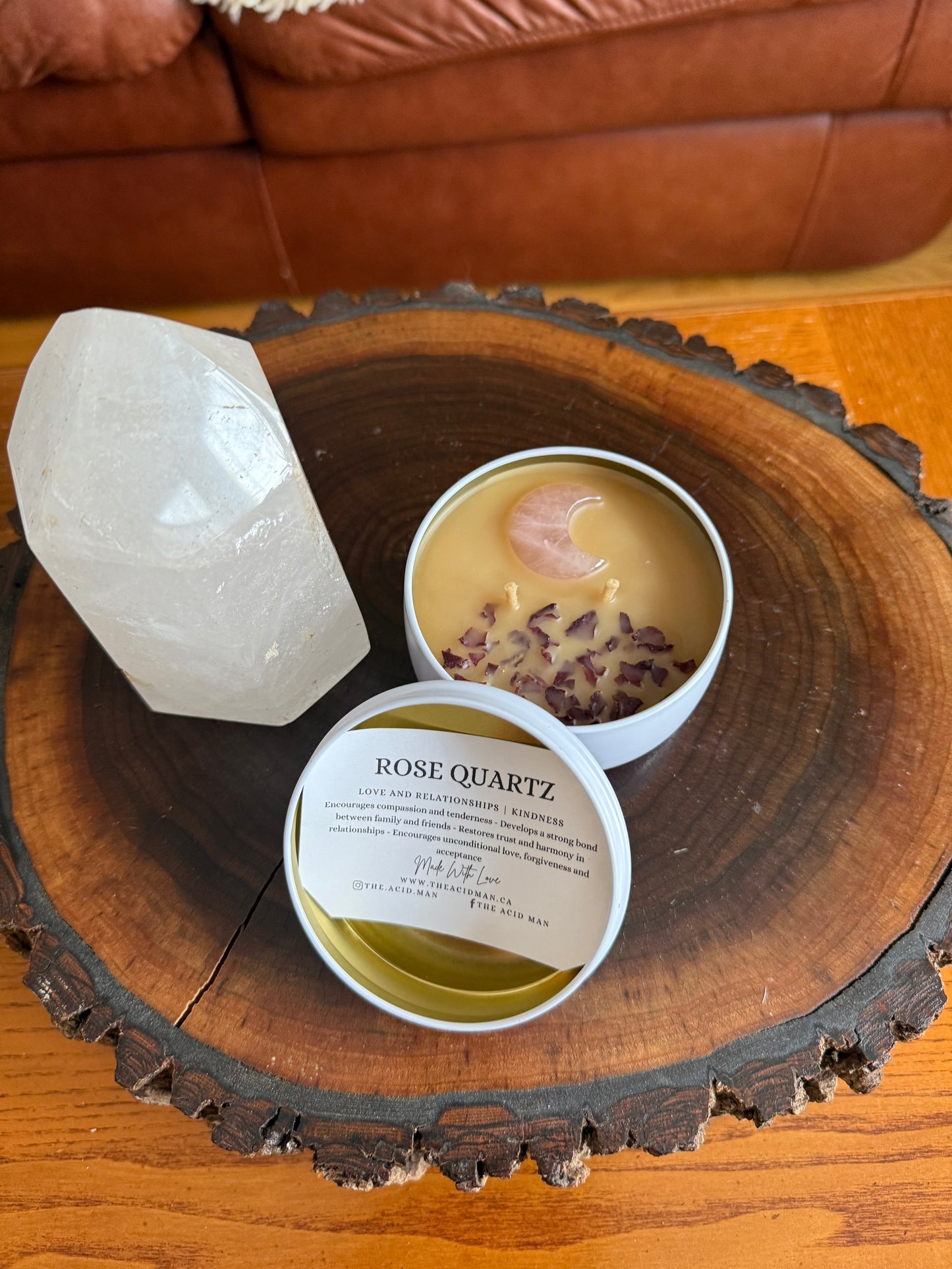 Rose Quartz Moon Candle