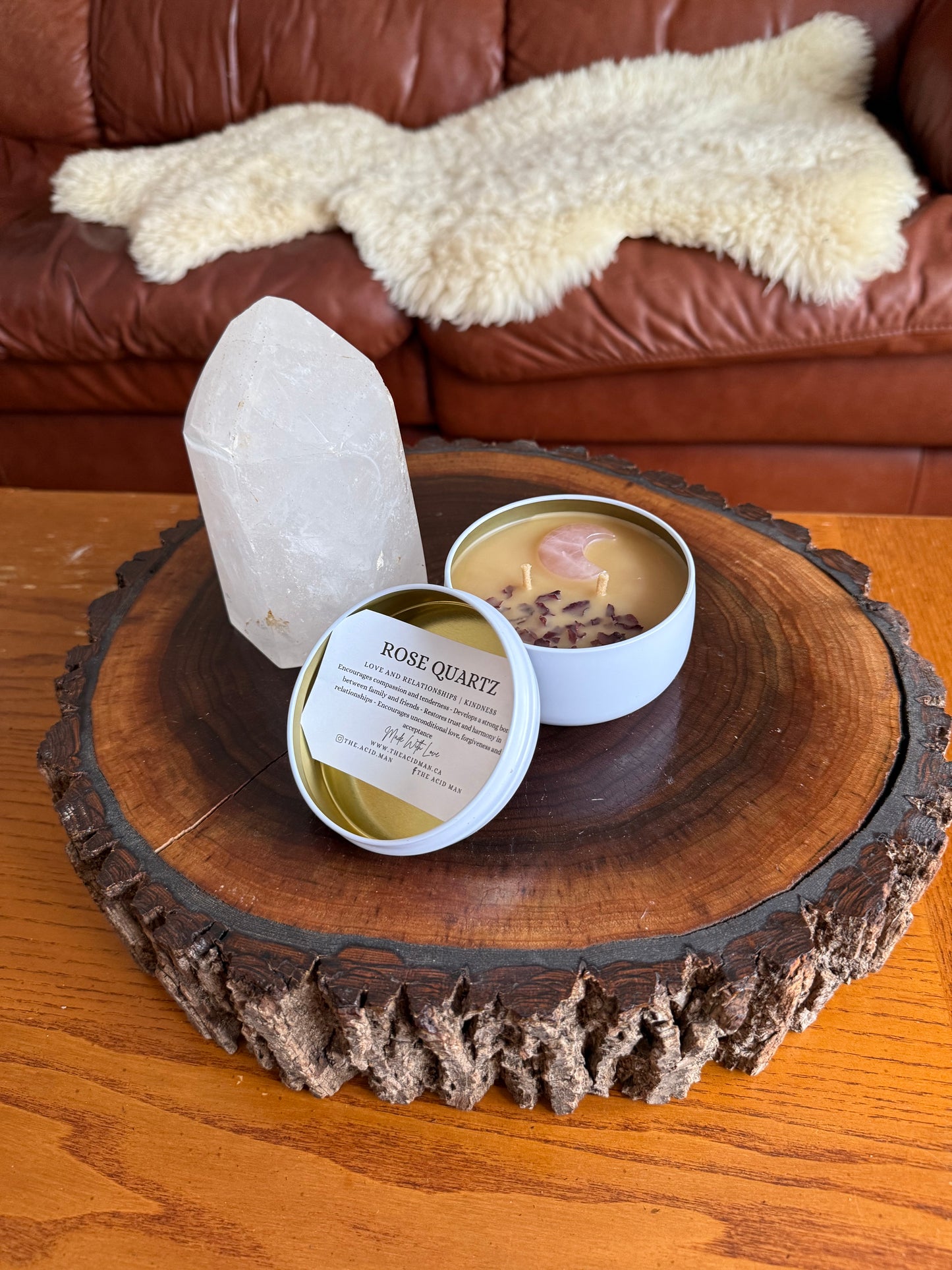Rose Quartz Moon Candle