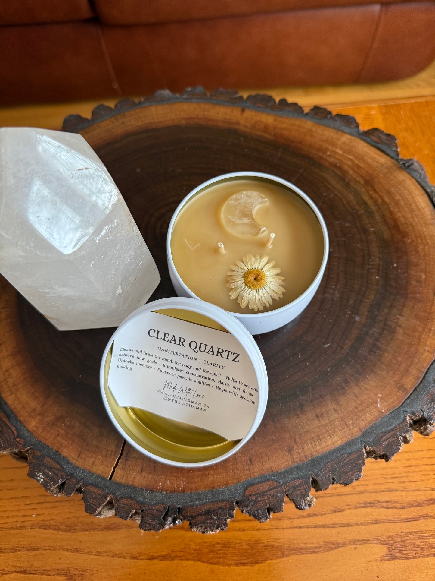 Clear Quartz Moon Candle