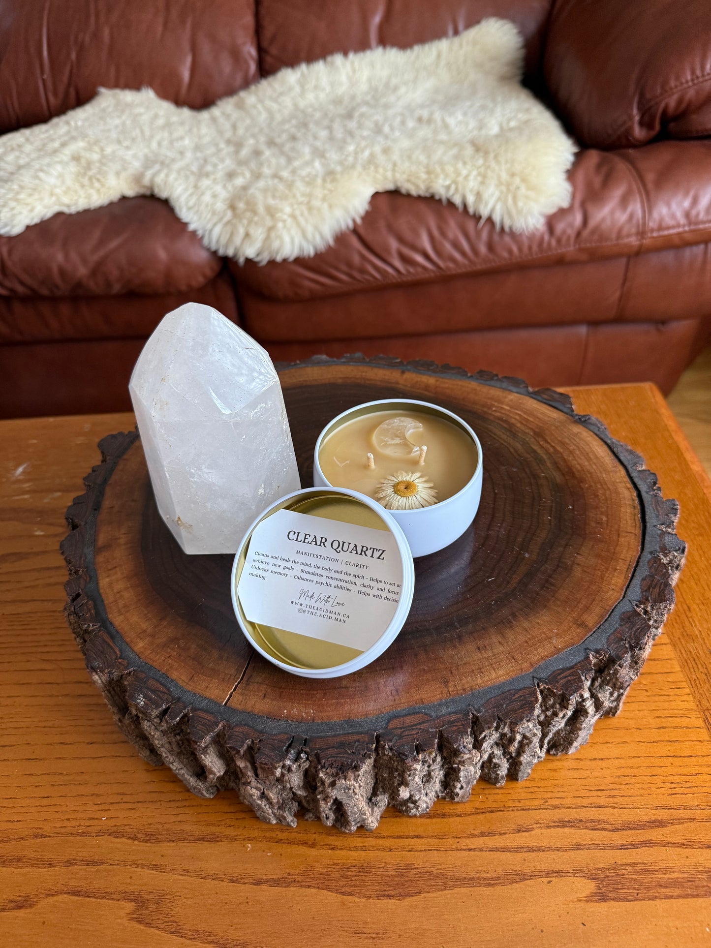 Clear Quartz Moon Candle